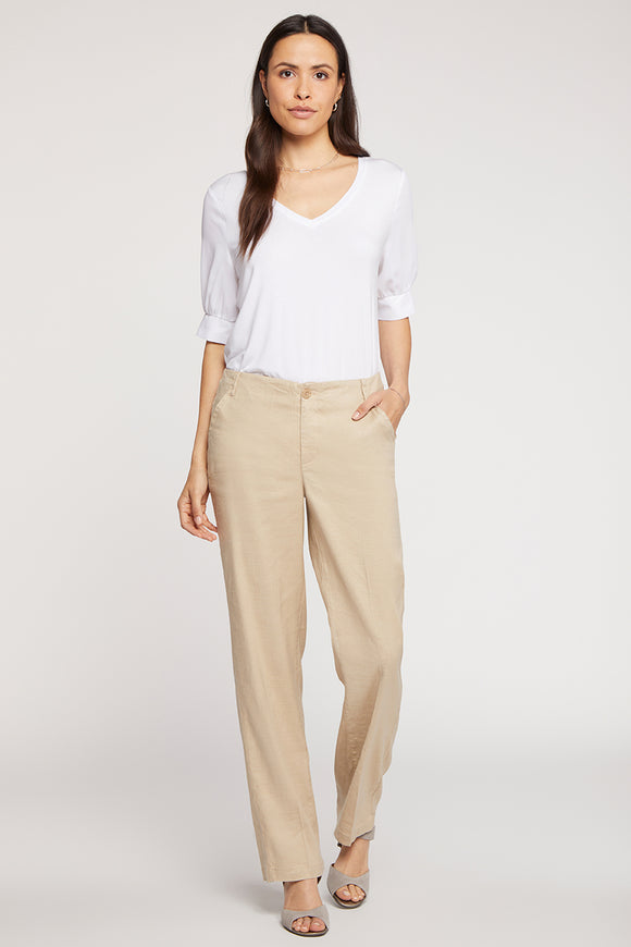 Marilyn Trouser Beige Stretch Linen | Feather | Pants | NYDJ