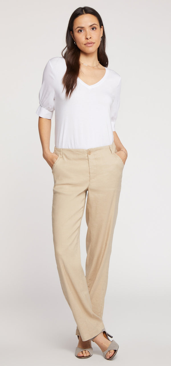 Marilyn Trouser Beige Stretch Linen | Straw | Pants | NYDJ