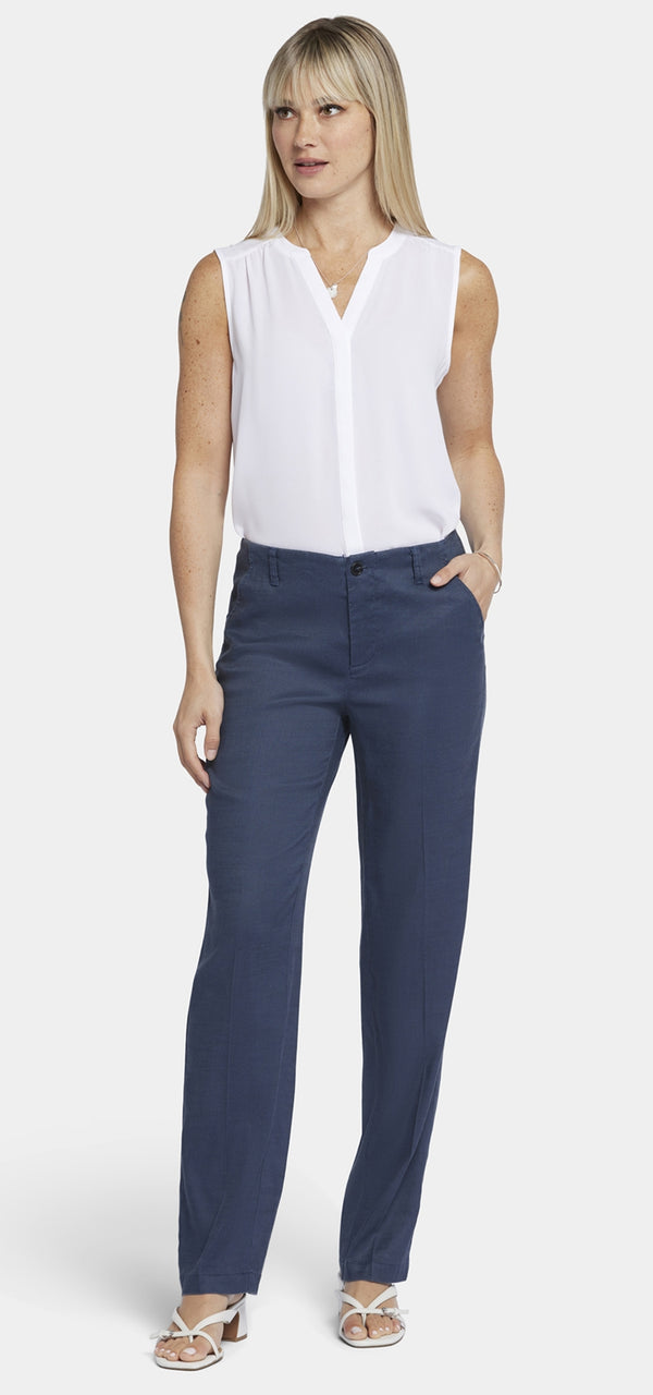 Marilyn Trouser Dark Blue Stretch Linen | Oxford Navy | Pants | NYDJ