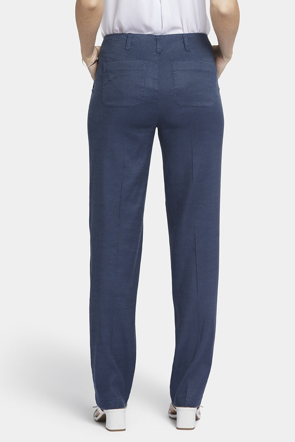 Marilyn Trouser Dark Blue Stretch Linen | Oxford Navy | Pants | NYDJ