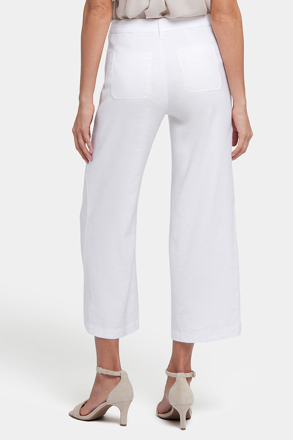 Wide Leg Cropped Capri Trouser White Stretch Linen | Optic White | Pants | NYDJ