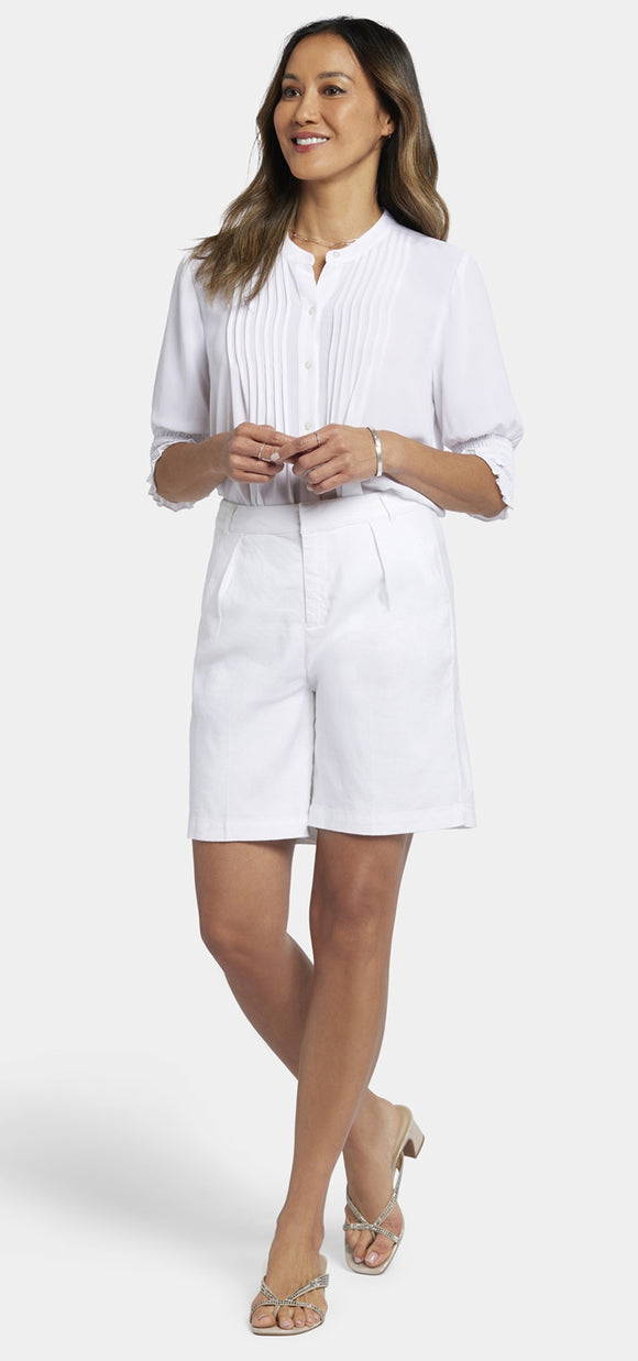 Relaxed Short White Stretch Linen | Optic White | Shorts | NYDJ