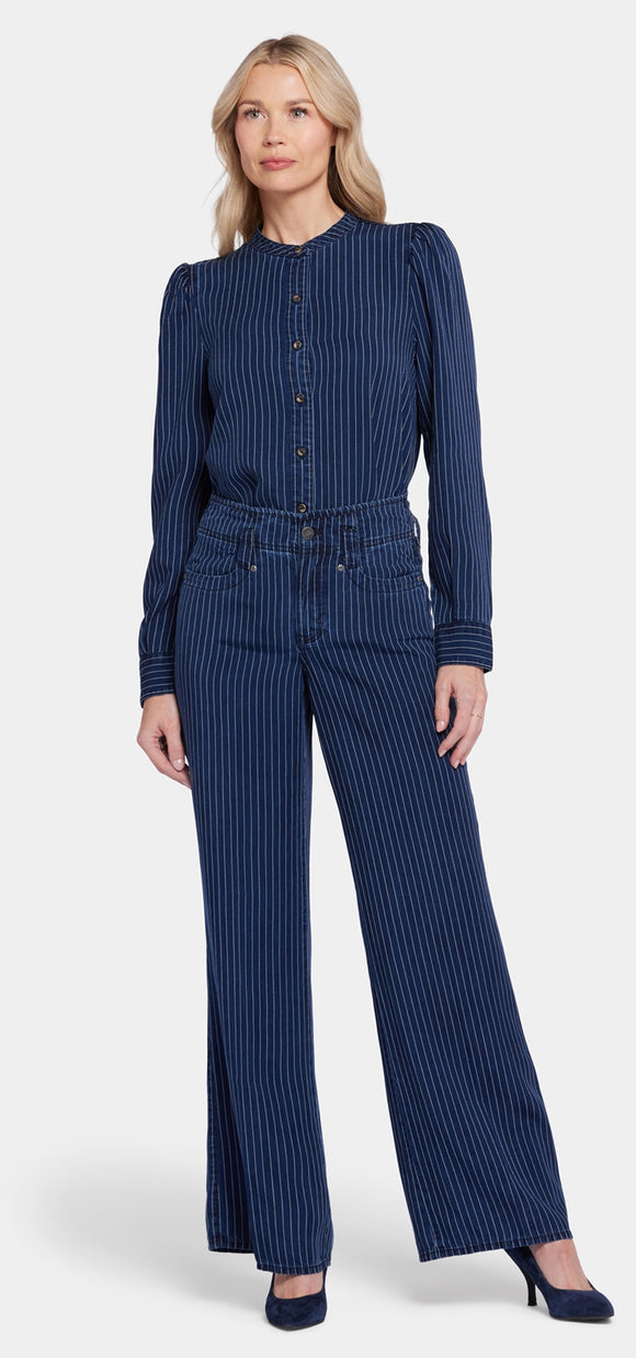 High Rise Teresa Wide Leg Jeans Dark Blue Striped Premium Denim | Dark Ocean Stripe | Pants | NYDJ