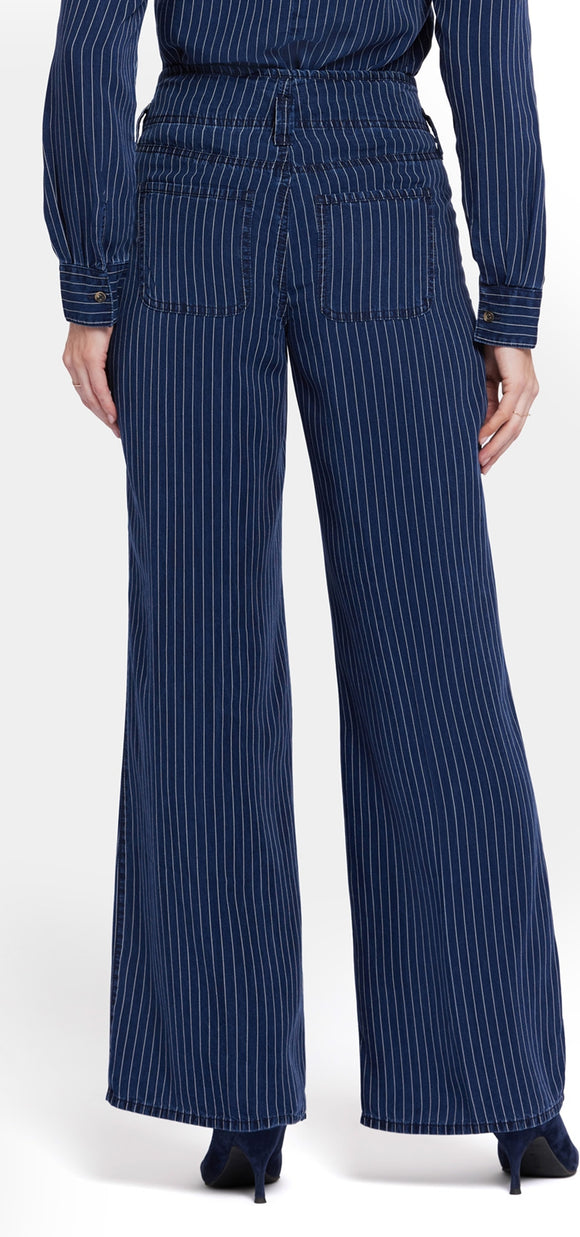 High Rise Teresa Wide Leg Jeans Dark Blue Striped Premium Denim | Dark Ocean Stripe | Pants | NYDJ